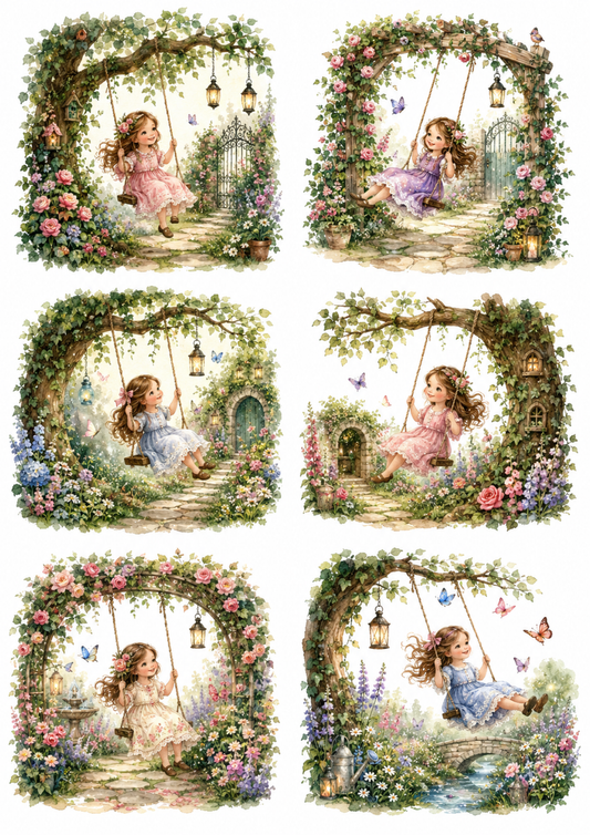 Sticker Sheet / Greeting Card – Little Girl on the Swing Collage Cat. No. 10173
