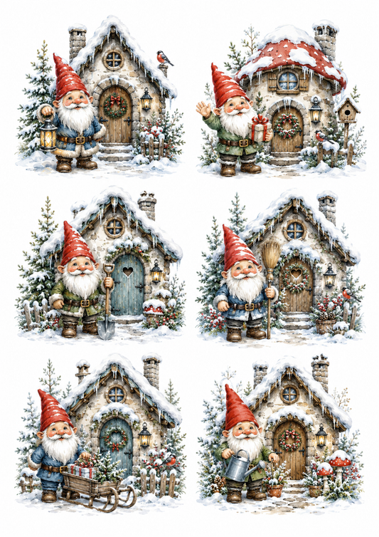 Sticker Sheet / Greeting Card – Little Gnome's Christmas House Collage Cat. No. 10175
