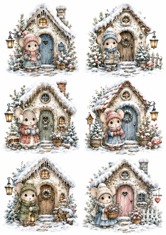 Sticker Sheet / Greeting Card – Little Mouse Christmas House Collage Cat. No. 10178