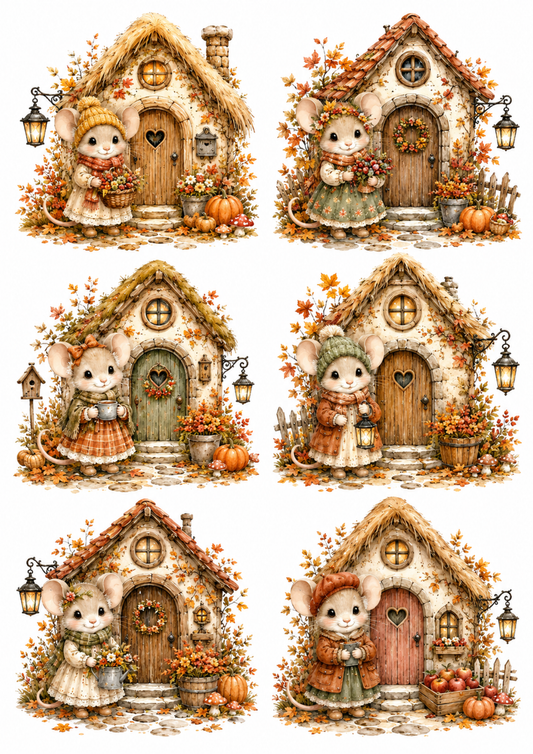 Sticker Sheet / Greeting Card – Little Mouse Autumn House Collage Cat. No. 10179