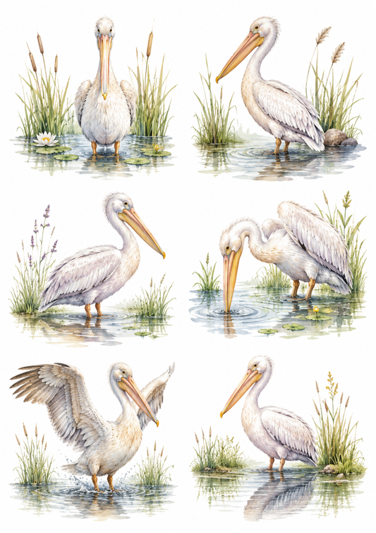 Sticker Sheet / Greeting Card – Pelican on the Water Collage Cat. No. 10187