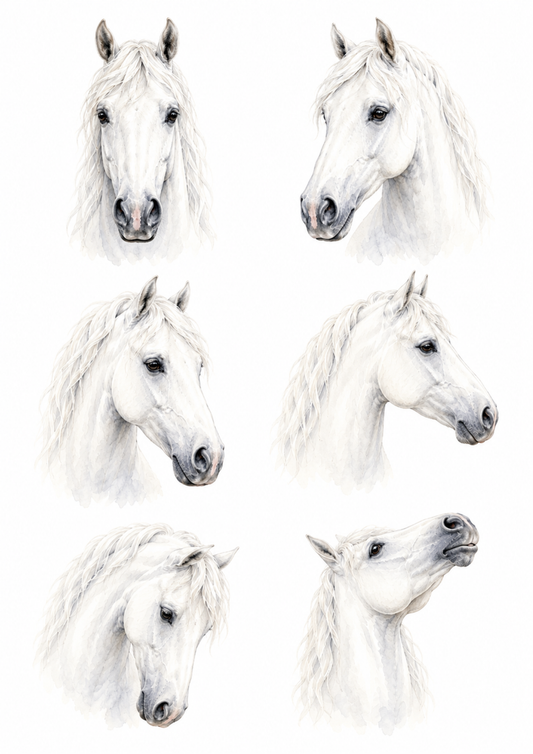Sticker Sheet / Greeting Card – White Horse Portrait Collage Cat. No. 10189