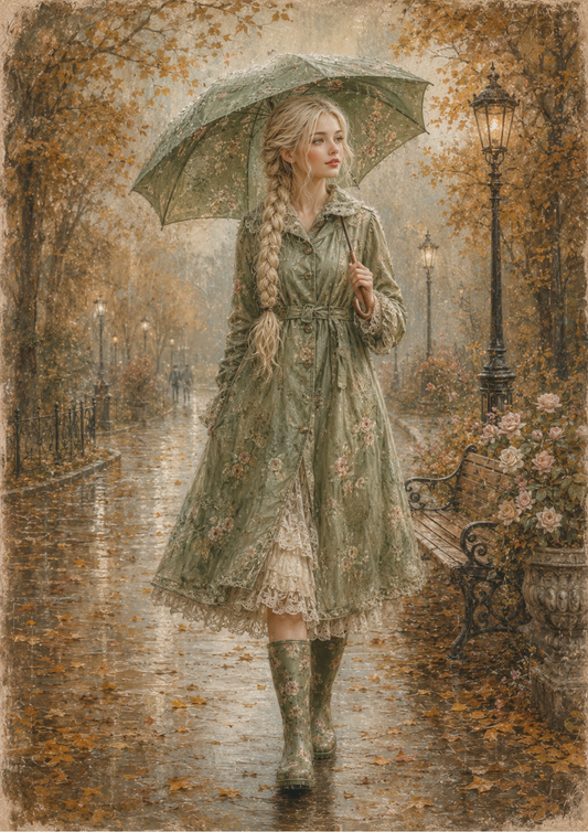 Sticker Sheet / Greeting Card – Autumn Rainy Day Full Cat. No. 10194
