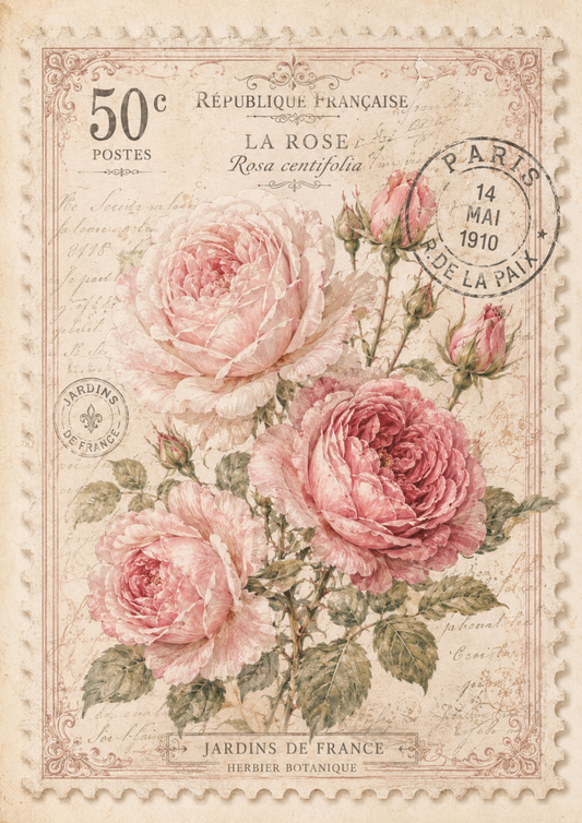 Sticker Sheet / Greeting Card – Vintage Pink Rose Stamp Full Cat. No. 10198