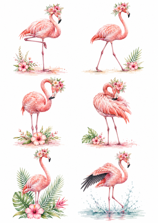 Sticker Sheet / Greeting Card – Pink Flamingo with Crown Collage Cat. No. 10202