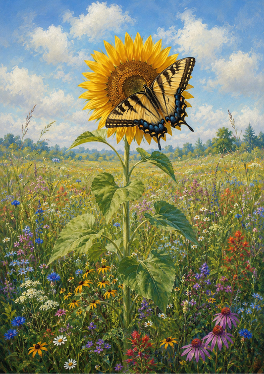 Sticker Sheet / Greeting Card – Sunflower Flower & Butterfly Full Cat. No. 10209