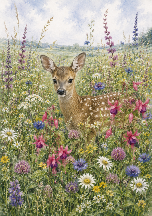Sticker Sheet / Greeting Card – Little Deer in the Floral Meadow Full Cat. No. 10213