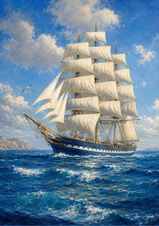 Sticker Sheet / Greeting Card – White Sailing Ship Full Cat. No. 10215