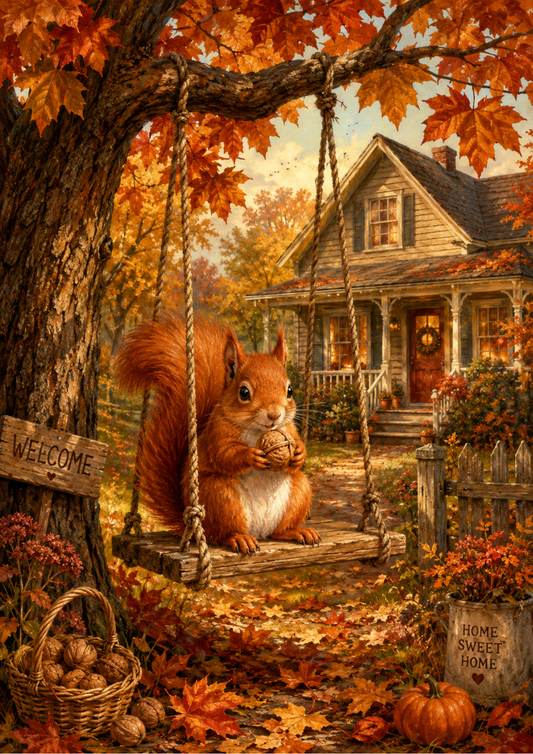 Sticker Sheet / Greeting Card – Squirrel on the Swing Full Cat. No. 10229