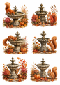 Sticker Sheet / Greeting Card – Thirsty Squirrel in the Garden Fontaine Collage Cat. No. 10231