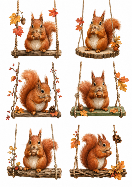 Sticker Sheet / Greeting Card – Squirrel on a Swing Collage Cat. No. 10232