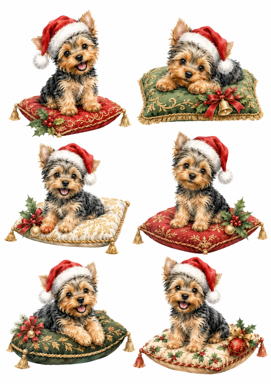 Sticker Sheet / Greeting Card – Yorkie Little Santa Collage Cat. No. 10243