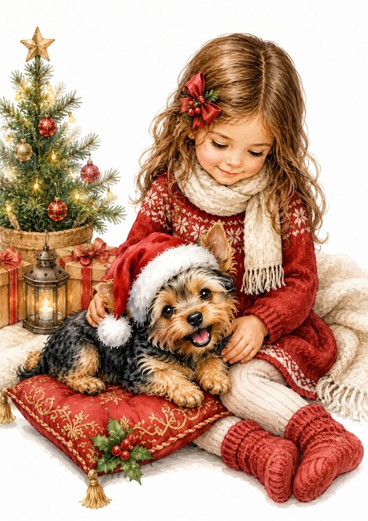 Sticker Sheet / Greeting Card – Girl & Little Yorkie Full Cat. No. 10244