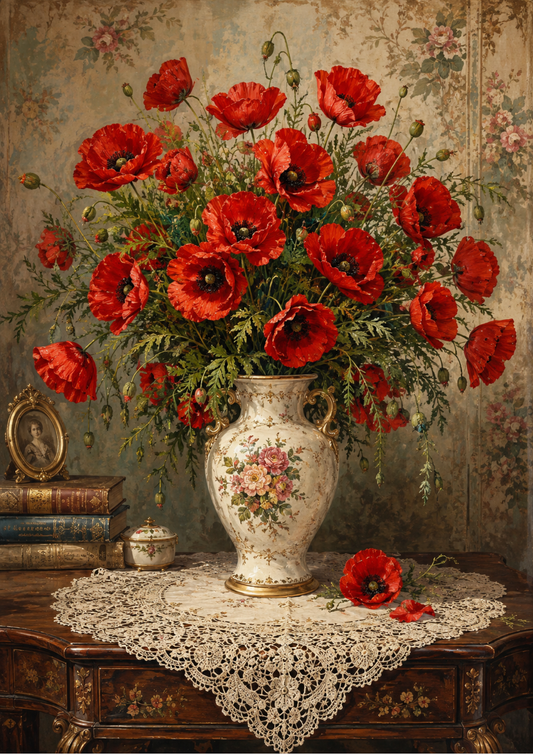 Sticker Sheet / Greeting Card – Red Poppies in Vase Full Cat. No. 10246