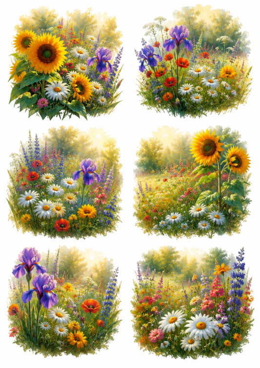 Sticker Sheet / Greeting Card – Summer Floral Meadow Collage Cat. No. 10248
