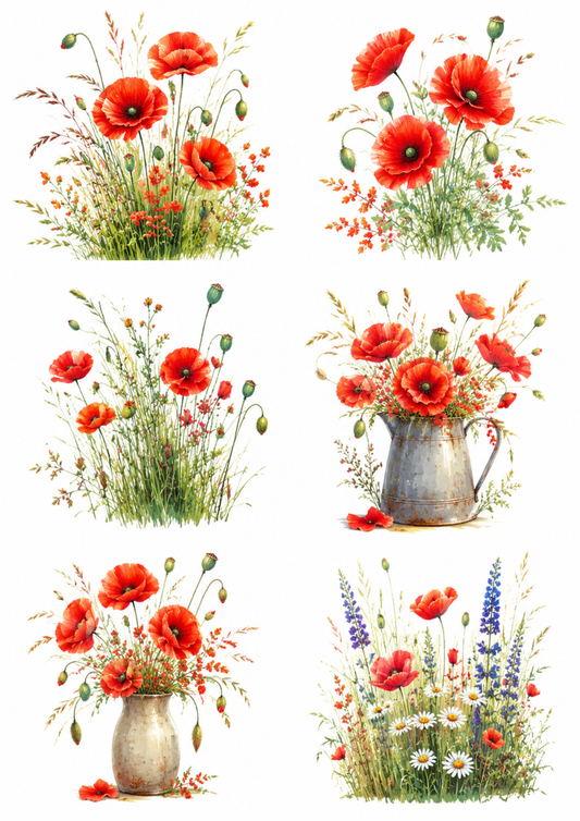 Sticker Sheet / Greeting Card – Red Poppy Collage Cat. No. 10249