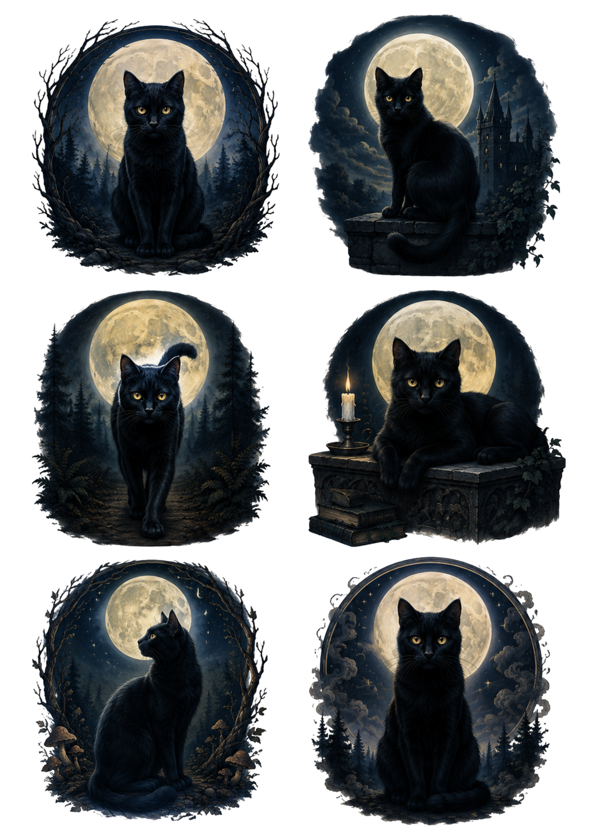 Sticker Sheet / Greeting Card – Black Mystical Cat Collage Cat. No. 10251