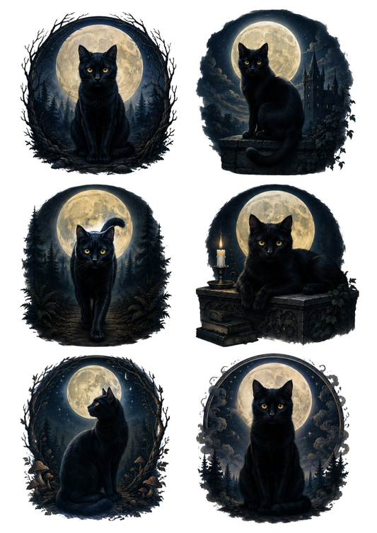 Sticker Sheet / Greeting Card – Black Mystical Cat Collage Cat. No. 10251