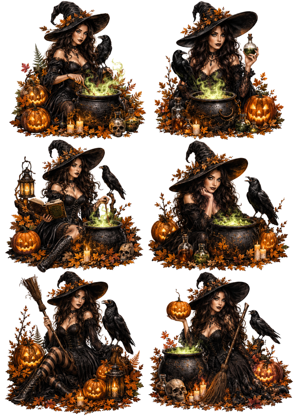 Sticker Sheet / Greeting Card – Halloween Witch & Her Raven Collage Cat. No. 10253