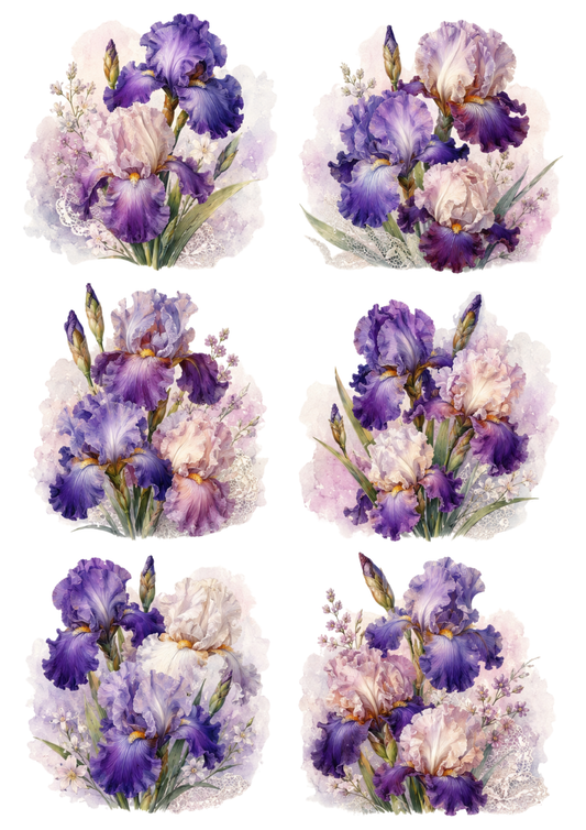 Sticker Sheet / Greeting Card – Purple Pastel Iris Collage Cat. No. 10255