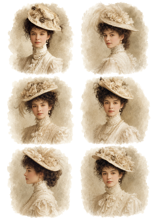 Sticker Sheet / Greeting Card – Sephia Victorian Woman Portrait Collage Cat. No. 10256