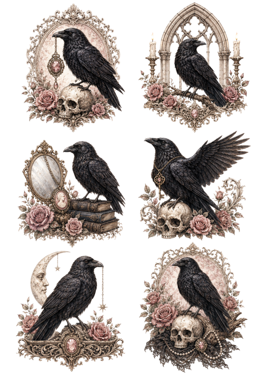 Sticker Sheet / Greeting Card – Mystical Raven Collage Cat. No. 10259