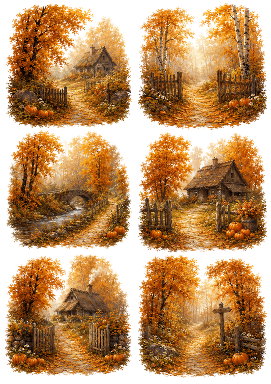 Sticker Sheet / Greeting Card – Autumn Village Collage Cat. No. 10260