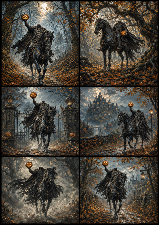 Sticker Sheet / Greeting Card – Headless Horseman Collage Cat. No. 10265