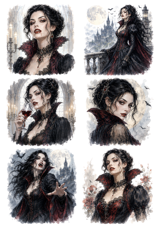 Sticker Sheet / Greeting Card – Beautiful Vampire Portrait Collage Cat. No. 10270