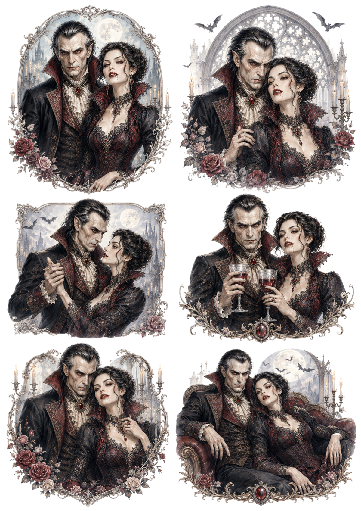 Sticker Sheet / Greeting Card – Vampire Couple Portrait Collage Cat. No. 10272