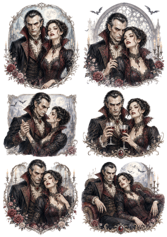 Sticker Sheet / Greeting Card – Vampire Couple Portrait Collage Cat. No. 10272