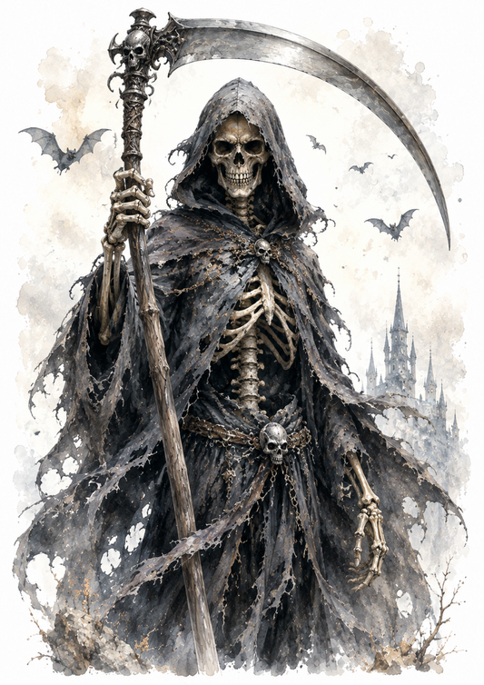 Sticker Sheet / Greeting Card – Skeleton With a Scythe Cat. No. 10273