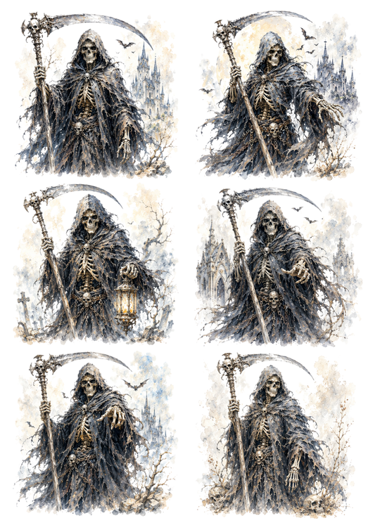 Sticker Sheet / Greeting Card – Skeleton With a Scythe Collage Cat. No. 10274