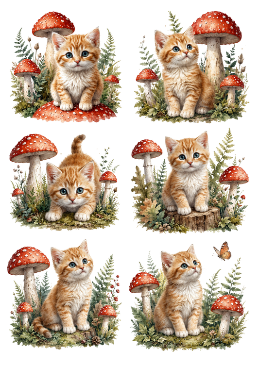 Sticker Sheet / Greeting Card – Kitten & Toadstool Collage Cat. No. 10280
