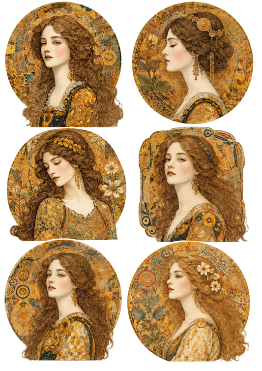 Sticker Sheet / Greeting Card – Klimt Woman Portrait Collage Cat. No. 10282