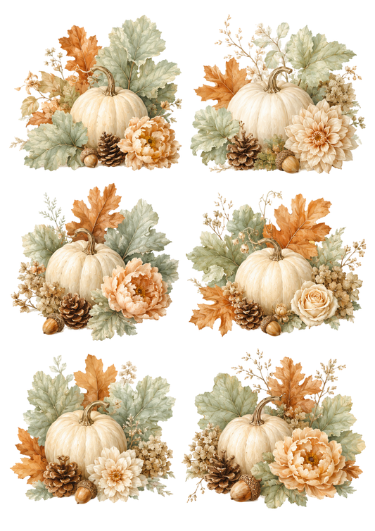 Sticker Sheet / Greeting Card – Pastel Halloween Pumpkins Collage Cat. No. 10283