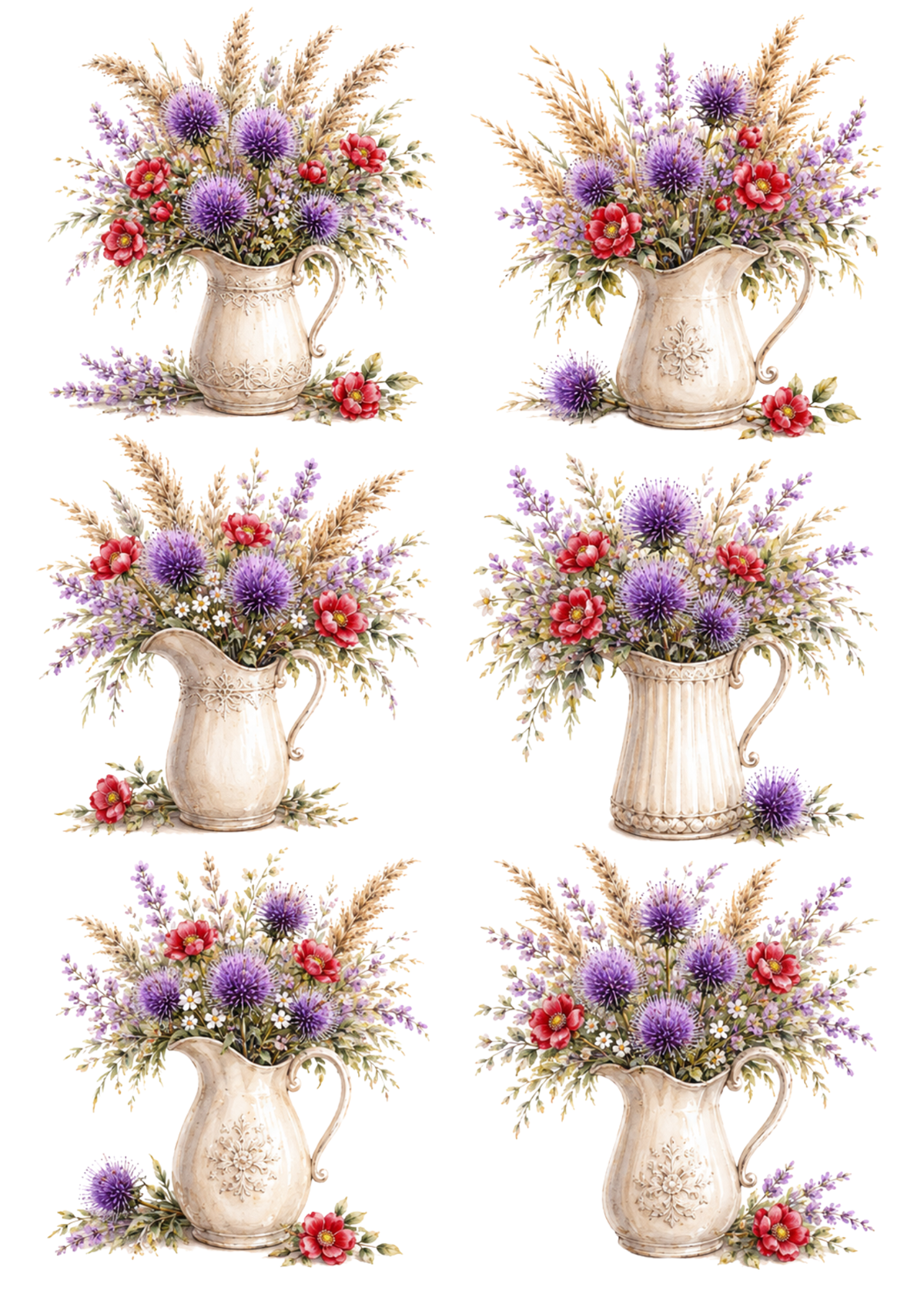 Sticker Sheet / Greeting Card – Summer Bouquet Vase Collage Cat. No. 10287