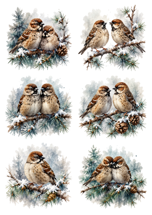Sticker Sheet / Greeting Card – Little Sparrows in the Nest Collage Cat. No. 10289