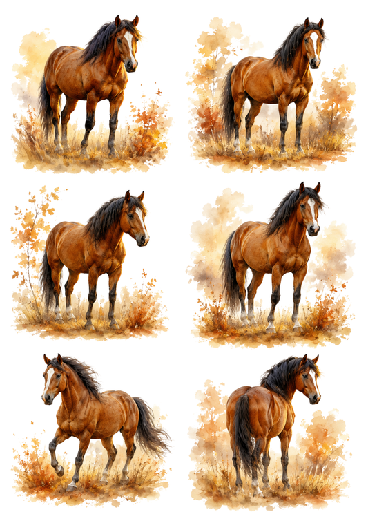 Sticker Sheet / Greeting Card – Autumn Horse Scene Collage Cat. No. 10290