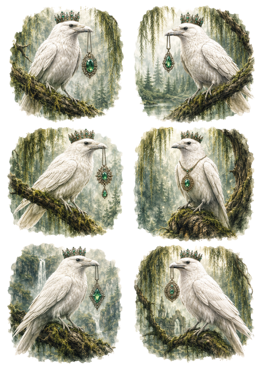 Sticker Sheet / Greeting Card – Rare White Raven Collage Cat. No. 10293