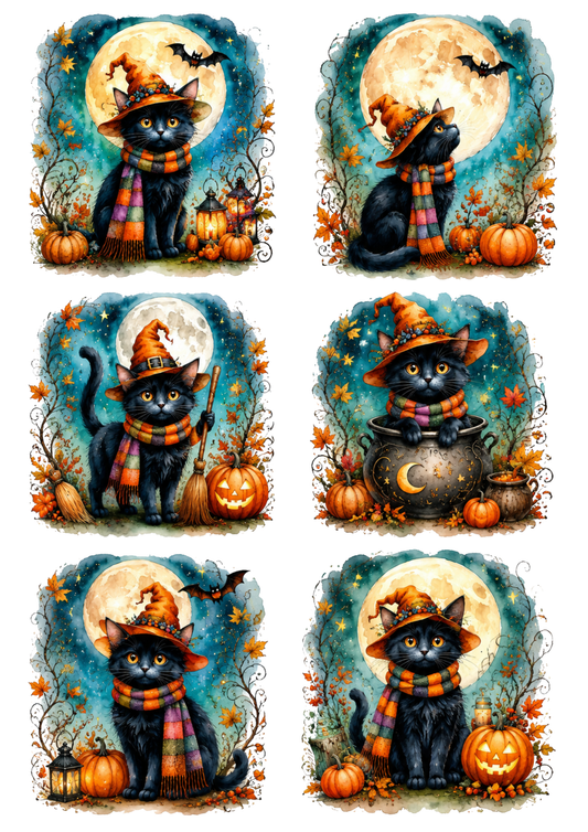 Sticker Sheet / Greeting Card – Halloween Mystical Cat Collage Cat. No. 10299