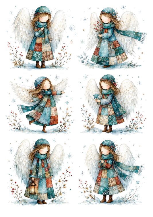 Sticker Sheet / Greeting Card – Cute Patchwork Angel Collage Cat. No. 10300