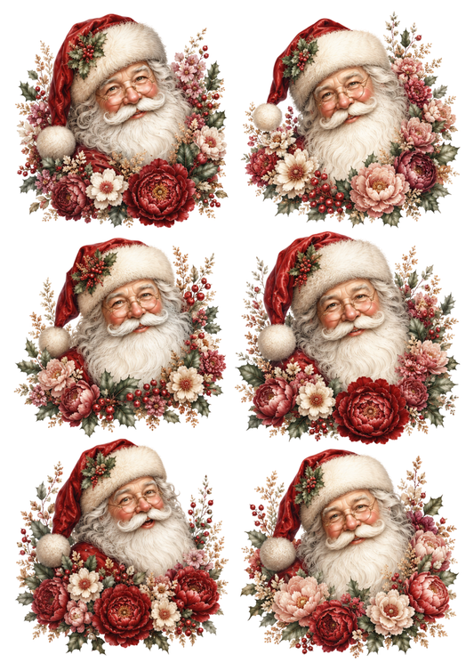 Sticker Sheet / Greeting Card – Santa Floral Portrait Collage Cat. No. 10307