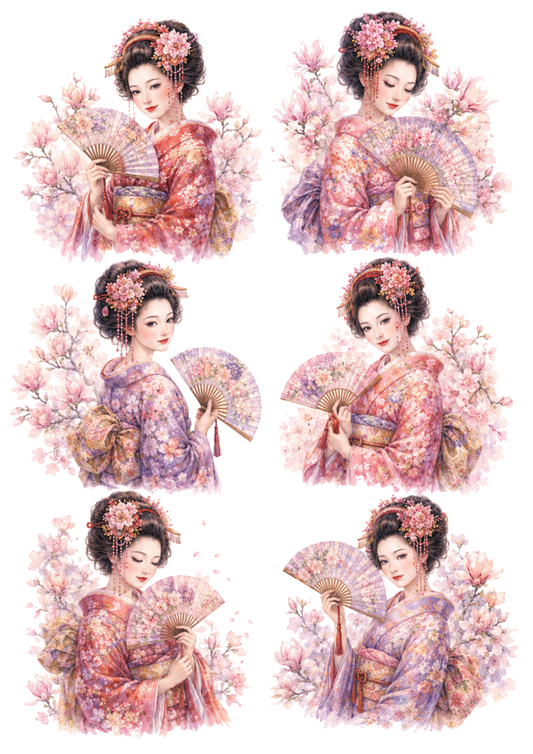Sticker Sheet / Greeting Card – Beautiful Geisha Portrait Collage Cat. No. 10308