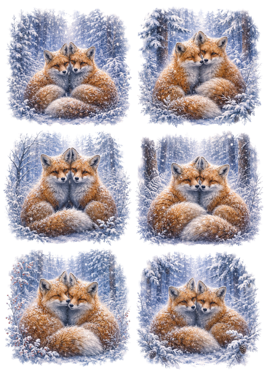 Sticker Sheet / Greeting Card – Winter Foxes Collage Cat. No. 10310