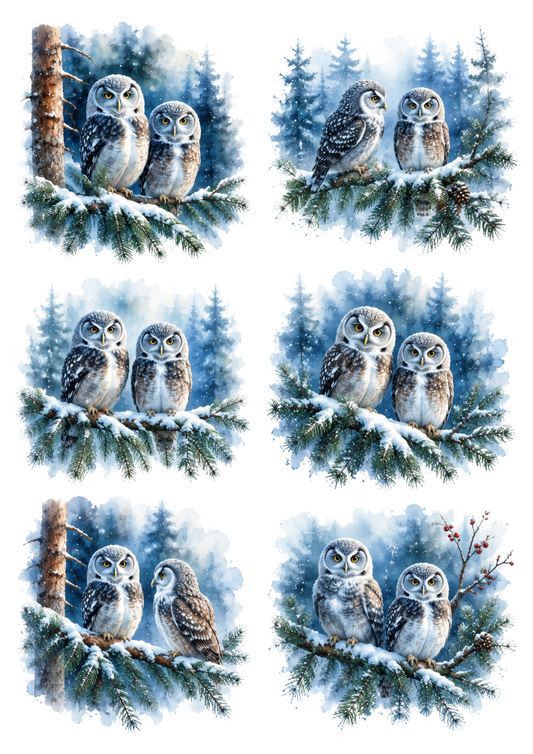 Sticker Sheet / Greeting Card – Winter Owls on the Branch Collage Cat. No. 10311