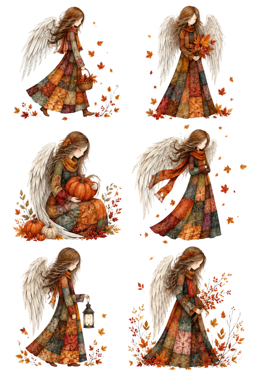 Sticker Sheet / Greeting Card – Autumn Patchwork Angel Collage Cat. No. 10312