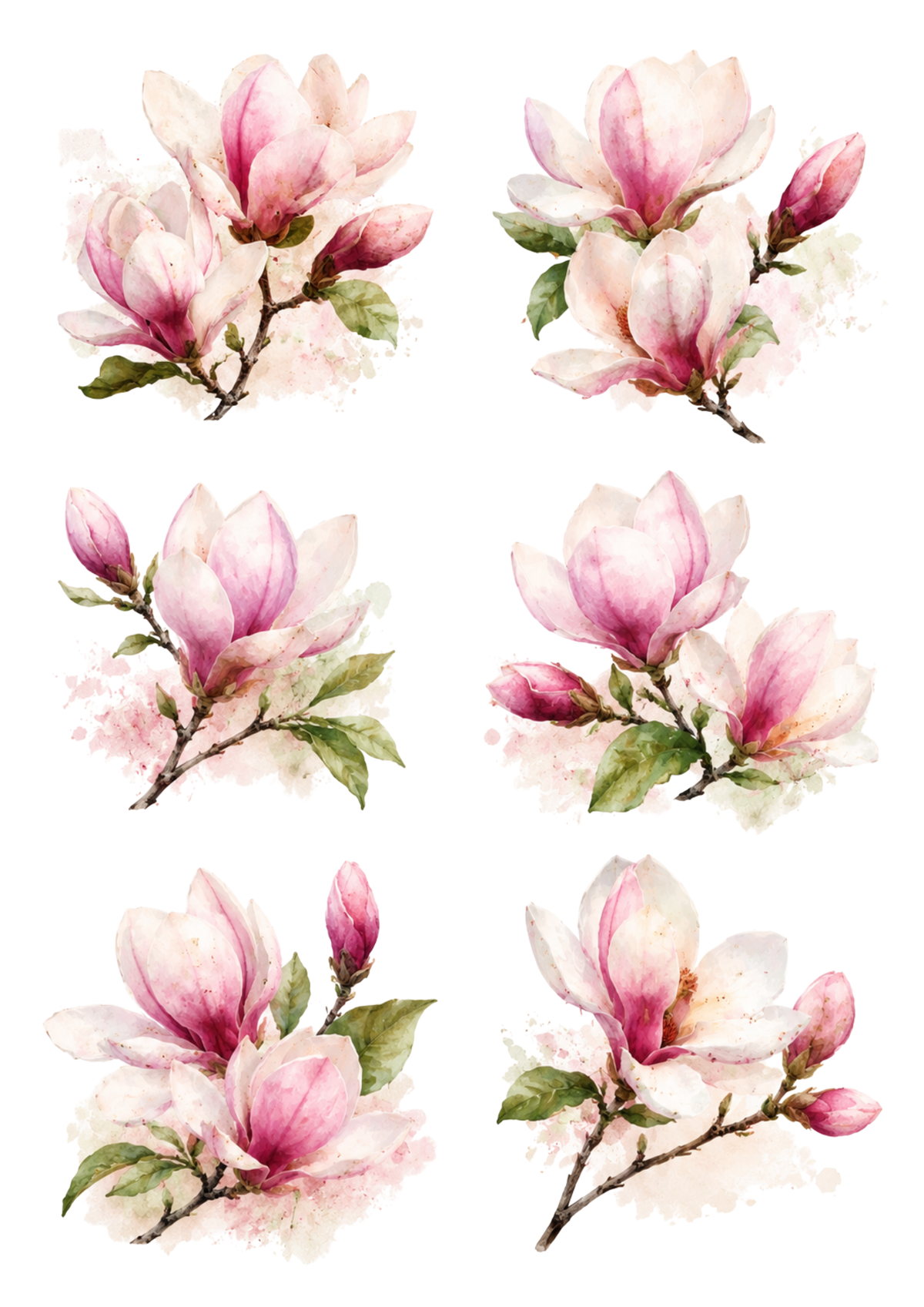 Sticker Sheet / Greeting Card – Pink Pastel Magnolia Flowers Collage Cat. No. 10313