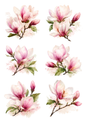 Sticker Sheet / Greeting Card – Pink Pastel Magnolia Flowers Collage Cat. No. 10313