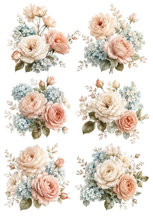 Sticker Sheet / Greeting Card – English Roses Bouquet Collage Cat. No. 10314